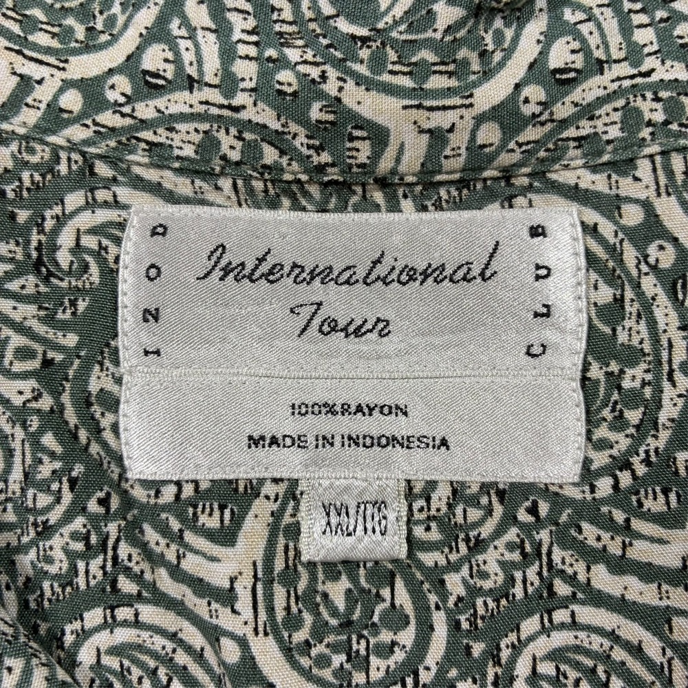 International Tour Club Rayon Paisley Camp Shirt Mens 2XL Green Button Up Y2K - Picture 3 of 7